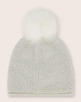 honeycomb cashmere hat with pompom in ivory