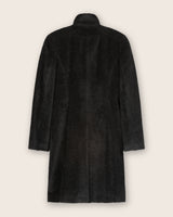 back view of Alpaca Boucle Snap Button Coat in Black