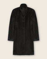 front view of Alpaca Boucle Snap Button Coat in Black