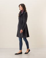 Woman Wearing Alpaca Boucle Snap Button Coat in Black