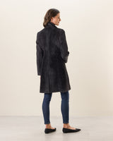 Woman Wearing Alpaca Boucle Snap Button Coat in Black
