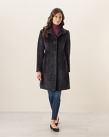 Woman Wearing Alpaca Boucle Snap Button Coat in Black