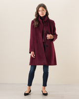 Woman Wearing Alpaca Boucle Snap Button Coat in Burgundy