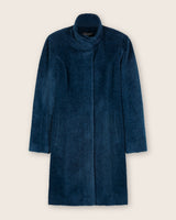 front flat view of Alpaca Boucle Snap Button Coat in Teal