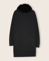 Cashmere drape cardigan with Luxe Finnish Fox Fur Trim in Black, back view