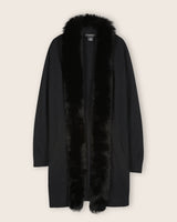 Cashmere drape cardigan with Luxe Finnish Fox Fur Trim in Black, front view