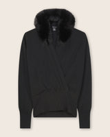 Wrap sweater with fur collar in black