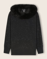 Boatneck Sweater with Finnish Fur collar in black