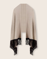 Cashmere Wrap with Leather Fringe in Oatmeal