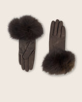 Mano fur trimmed cashmere lined leather gloves in brown
