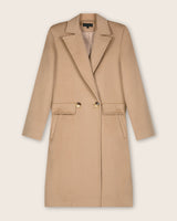 Front view of Pure Cashmere Pick-Stitched Double-Breasted Coat In Camel