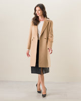 Woman Wearing Pure Cashmere Pick-Stitched Double-Breasted Coat In Camel