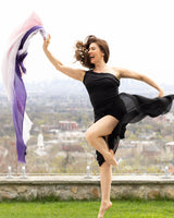 Woman Wearing Lightweight Cashmere Wrap in Purple Ombre