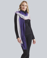 Woman Wearing Lightweight Cashmere Wrap in Purple Ombre