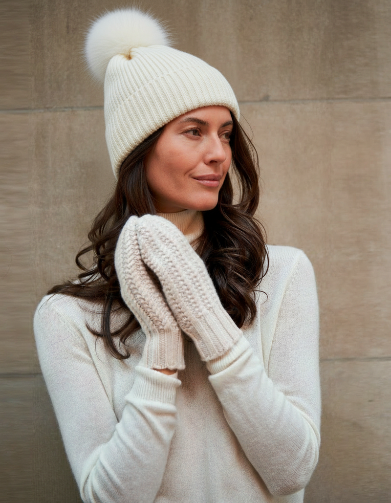 Ribbed Cashmere Blend Pompom Beanie | Sofia Cashmere  display picture 1