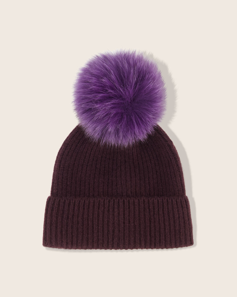 Ribbed Cashmere Blend Pompom Beanie | Sofia Cashmere 