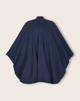 volant cashmere cape with ruffles in navy, back view