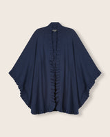 volant cashmere cape with ruffles in navy