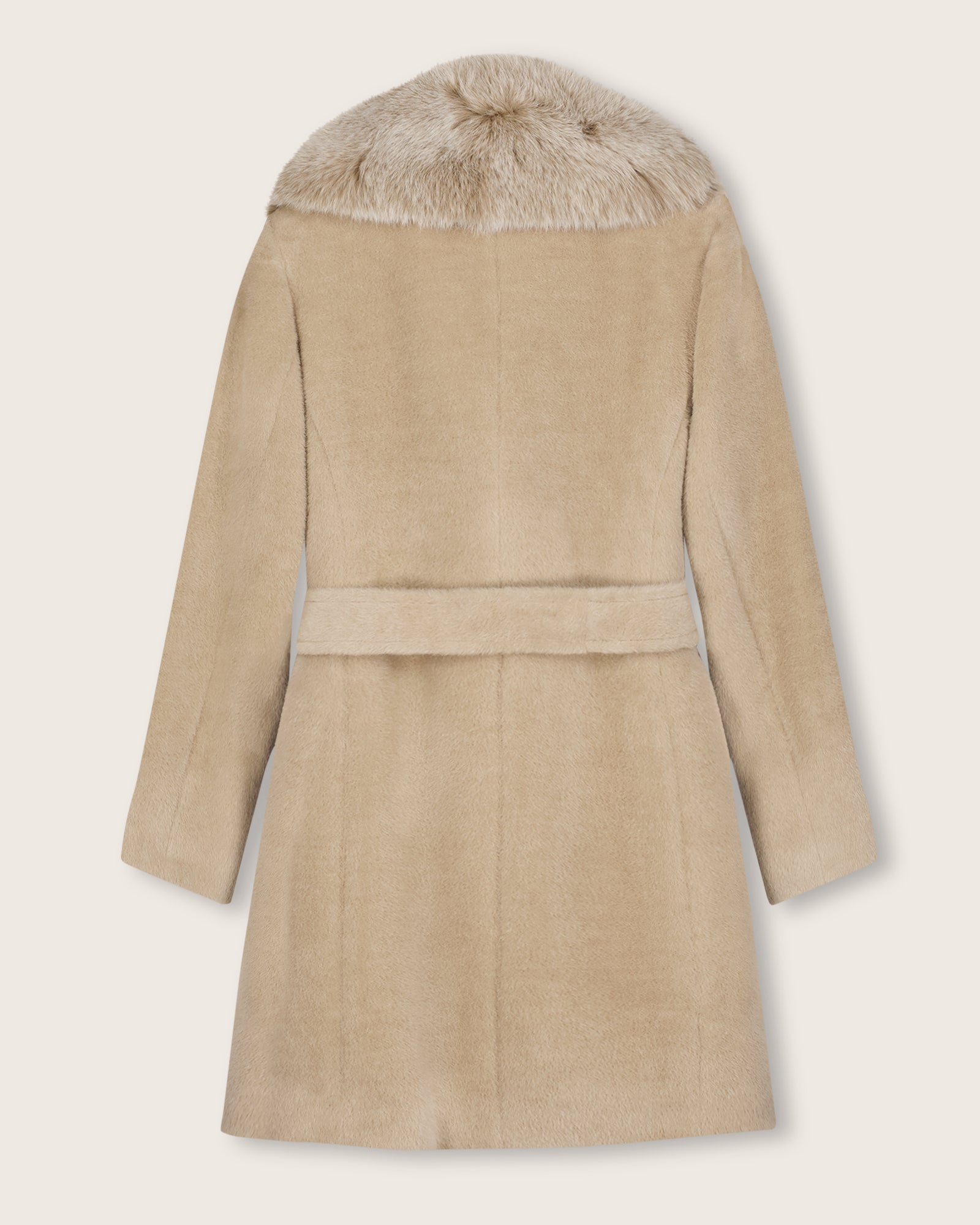 Alpaca & Lambswool Wrap Coat with Fur Collar | Sofia Cashmere