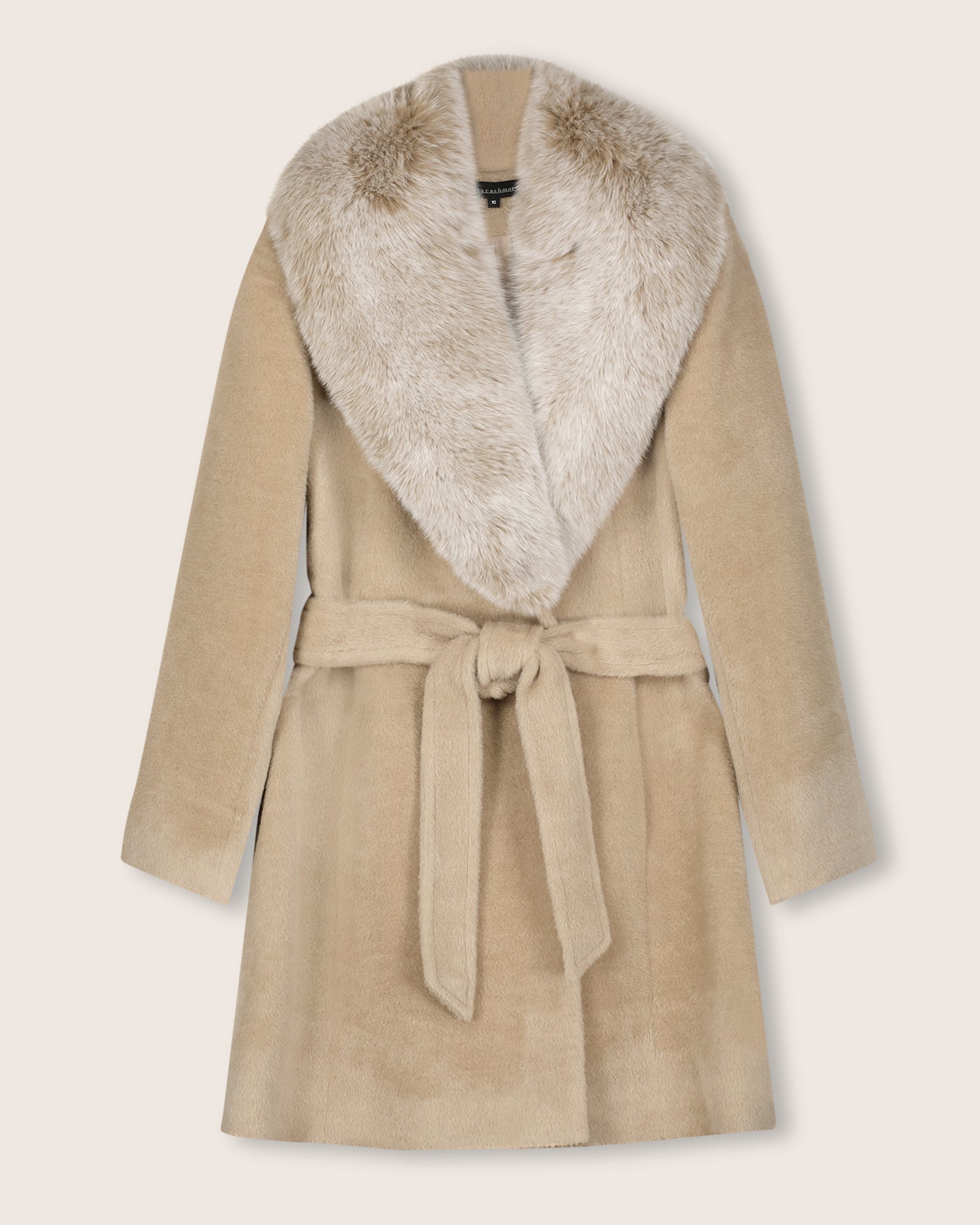 Alpaca & Lambswool Wrap Coat with Fur Collar | Sofia Cashmere