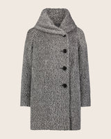 Front view of Alpaca Boucle Button Front Cocoon Coat with Foldover Envelope Pillow Collar in black/white