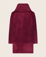 Back view of flat image of Alpaca Boucle Button Front Cocoon Coat with Foldover Envelope Pillow Collar in red back