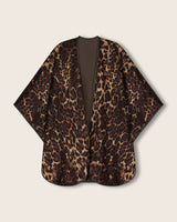 Roma Wild Reversible Cashmere Cape in Leopard Camel/Brown on a plain background