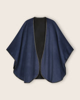 Reversible Cashmere Cape with Leather trim in Blue/Black