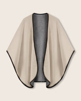Reversible Cashmere Cape with Leather trim in Oat/Grey