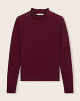 Aveline Ruffle Mock Neck Cashmere Sweater in bordeaux
