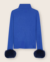 Cashmere Turtleneck with Finnish fur Cuffs in Bright Blue