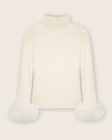Cashmere Turtleneck with Finnish fur Cuffs in Ivory