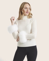 Cashmere Turtleneck with Finnish fur Cuffs in Ivory