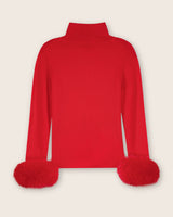 Cashmere Turtleneck with Finnish fur Cuffs in Red