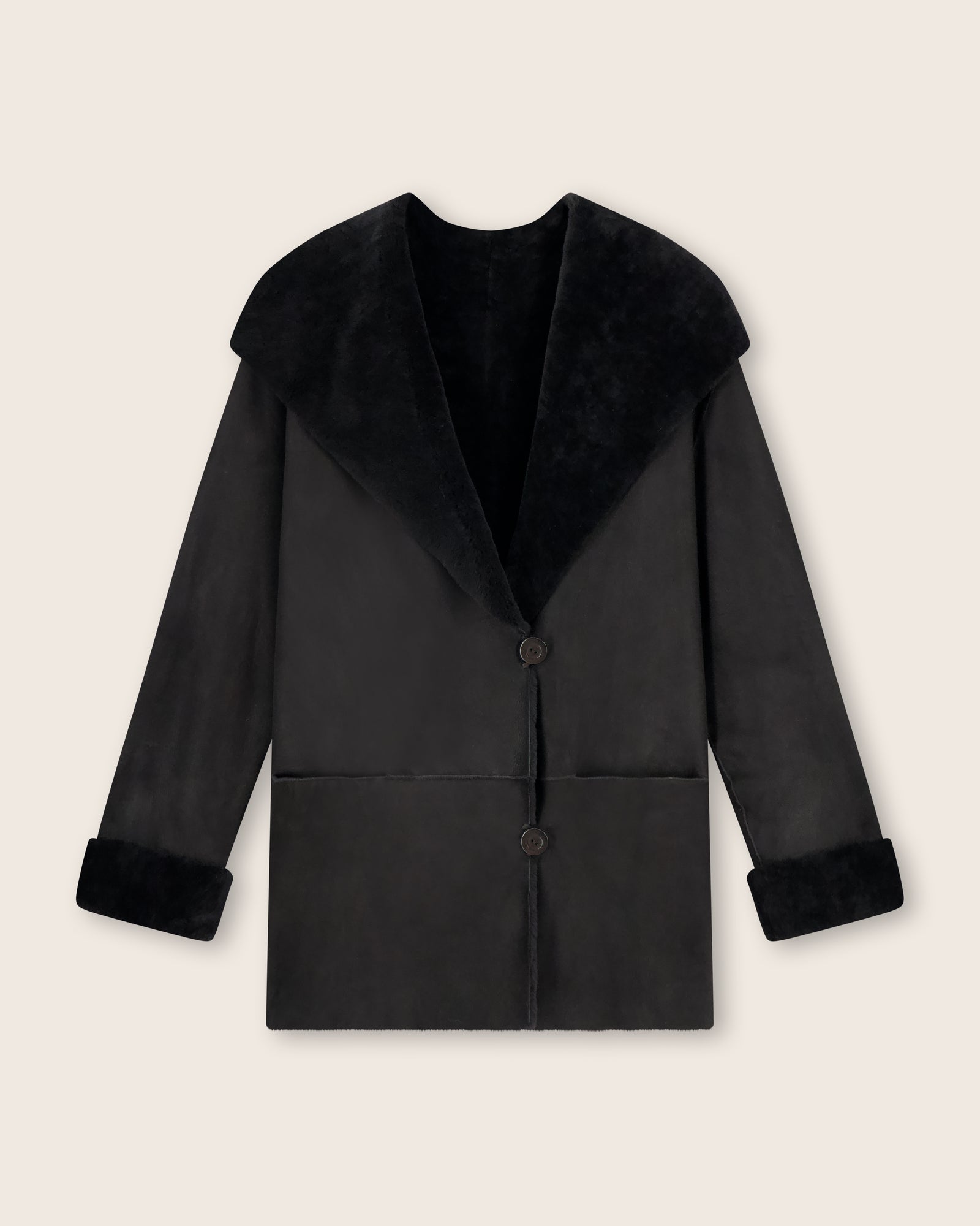 Shearling Portrait Collar Coat | Luxury Outerwear | Sofia Cashmere