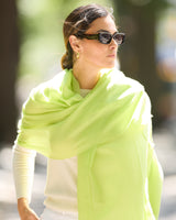 Model wearing CHARTRUESE st tropez wrap and sunglasses