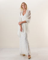 Woman wearing Lightweight Cashmere Wrap in Ecru