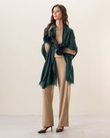 Woman wearing Lightweight Cashmere Wrap in Emerald