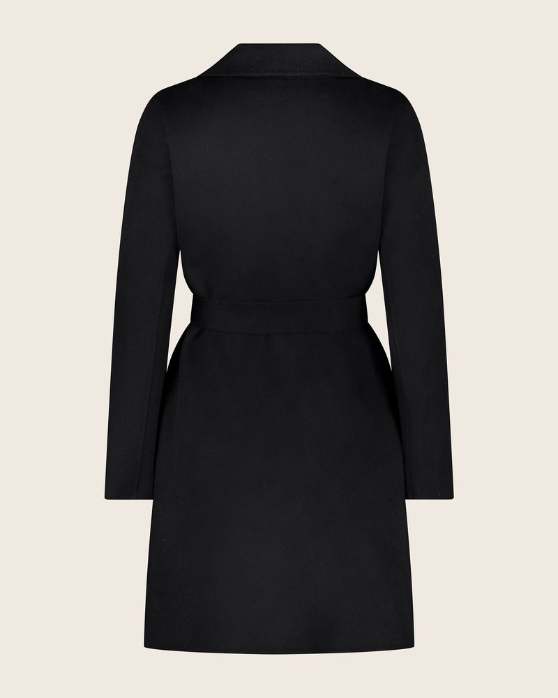 Victoria cashmere belted coat in black back view
