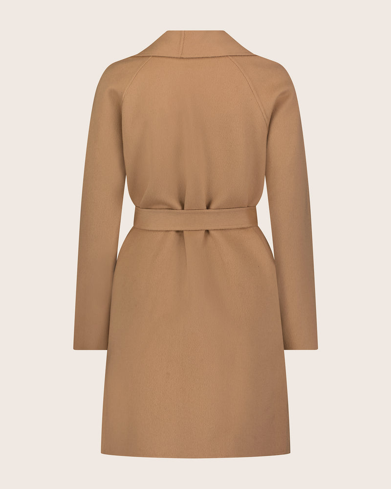 cashmere wrap coat in camel back view