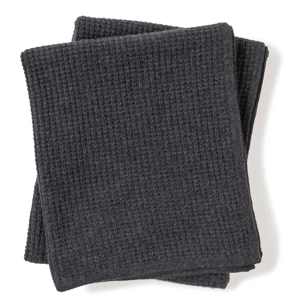 Waffle Knit Cashmere Throw in Charcoal