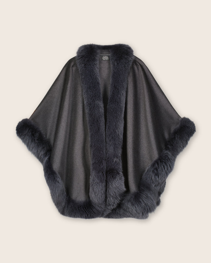 Fur Trimmed Cape in Charcoal
