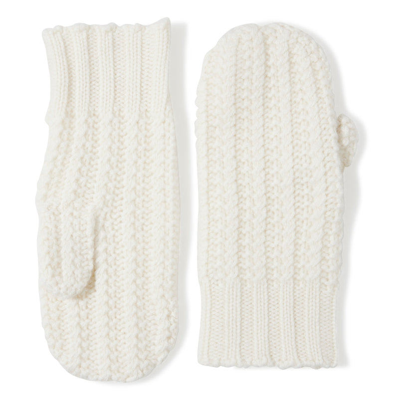 Chunky Tuck Stitched Mitten in ivory