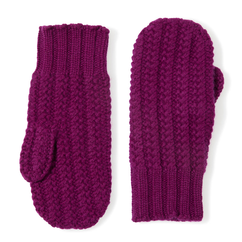 Chunky Tuck Stitched Mitten in Mulberry