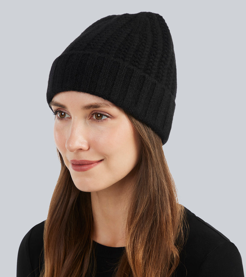 Chunky Tuck Stitched Cuffed Hat in Black