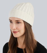 Chunky Tuck Stitched Cuffed Hat in Ivory
