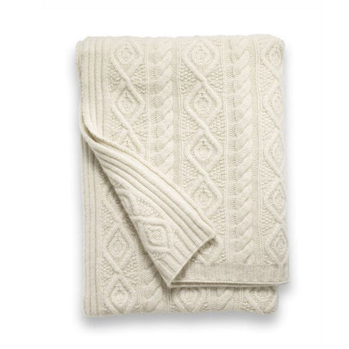 Ornate Cable Knit Throw in Ivory