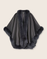 Fur Trimmed cashmere Cape in Charcoal