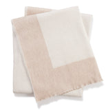 Woven fringed Border Stripe cashmere Throw in Beige